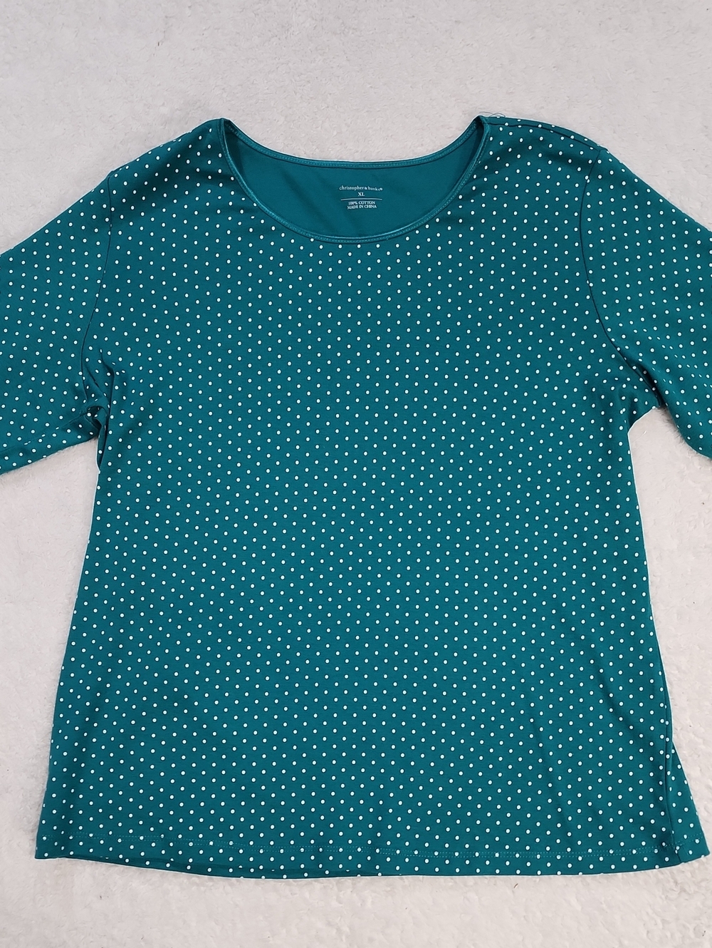 Christopher & Banks Green Polka Dot Scoopneck 3/4 Sleeve Top New With Tags